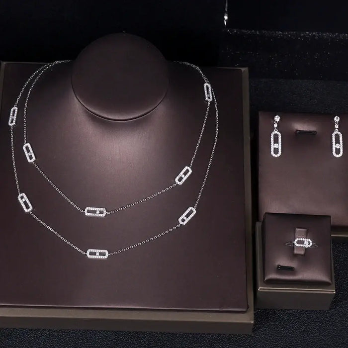 Luxury Earring Ring Sets Stackable Long Necklace 💎