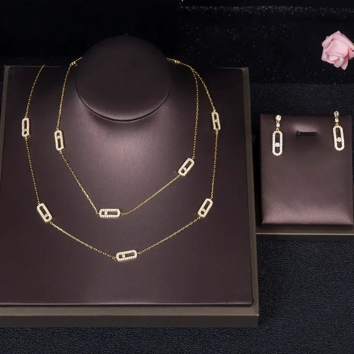 Luxury Earring Ring Sets Stackable Long Necklace 💎