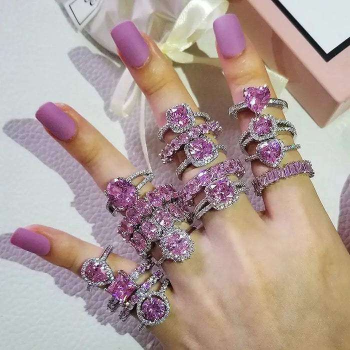 Luxury Fashion Pink Engagement Wedding Band Eternity Ring 💍