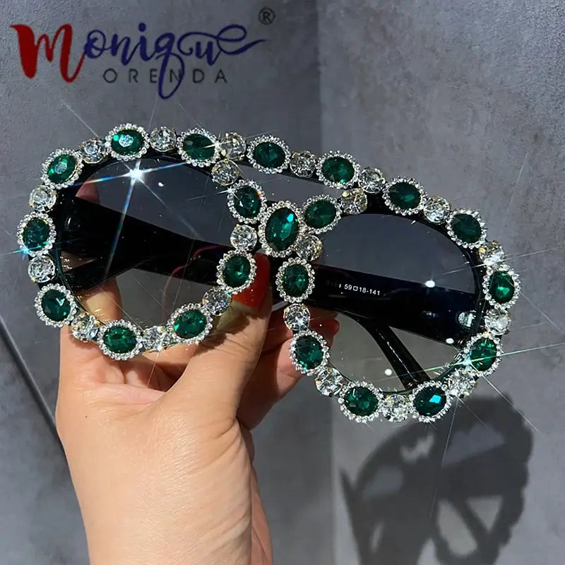 Luxury Gem Green Diamond Sun Glasses Personal Female UV400 🕶️