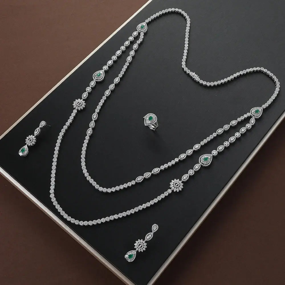 Luxury Geometric Sunflower Ball Water Drop Long Necklace Earrings Ring Sets 💎