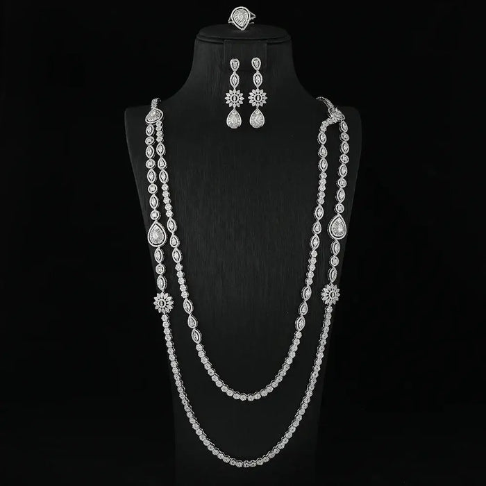 Luxury Geometric Sunflower Ball Water Drop Long Necklace Earrings Ring Sets 💎