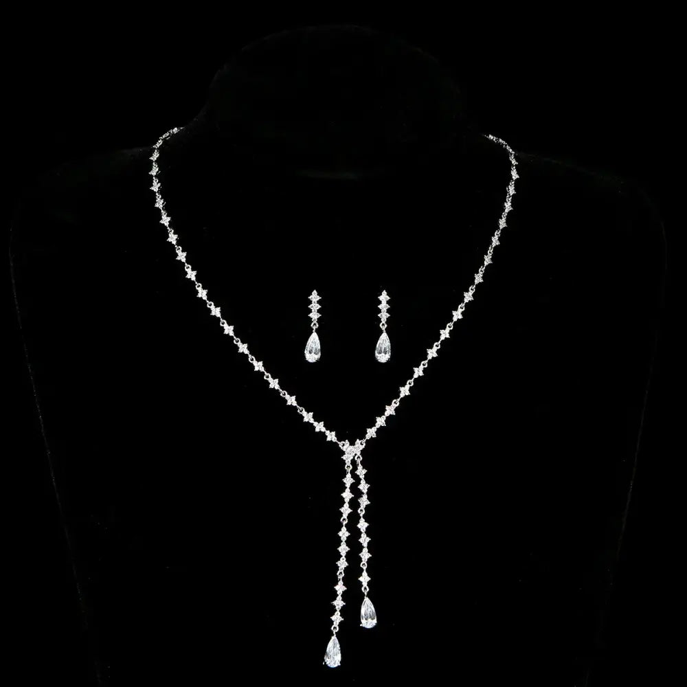 Luxury Geometric Water Drop Necklace Earrings Cubic Zirconia💎