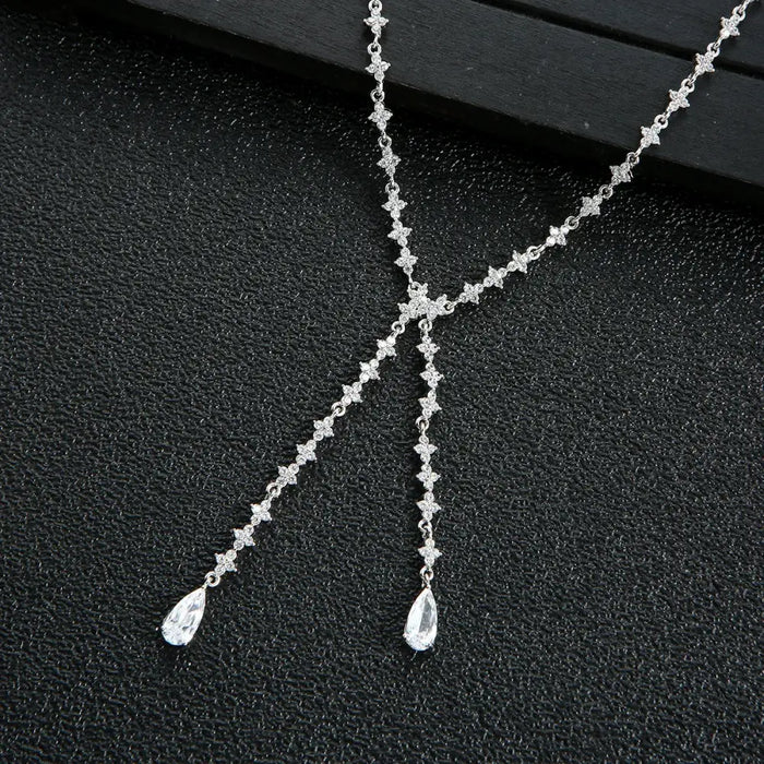 Luxury Geometric Water Drop Necklace Earrings Cubic Zirconia💎