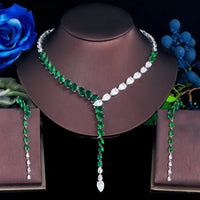 Luxury Green Cubic Zirconia Long Dangle Necklace & Earrings Set for Women ✨💎