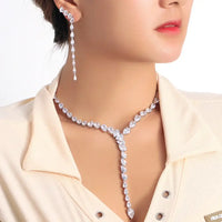 Luxury Green Cubic Zirconia Long Dangle Necklace & Earrings Set for Women ✨💎