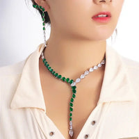 Luxury Green Cubic Zirconia Long Dangle Necklace & Earrings Set for Women ✨💎