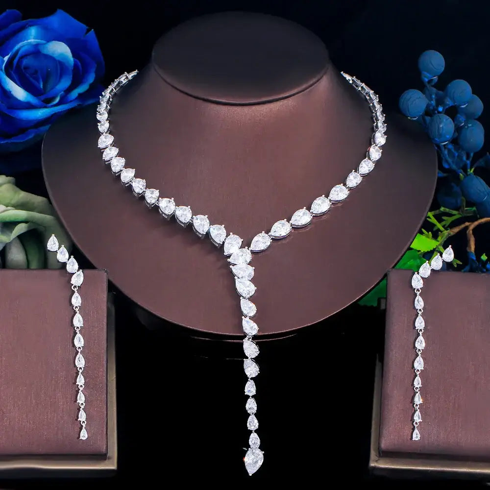 Luxury Green Cubic Zirconia Long Dangle Necklace & Earrings Set for Women ✨💎