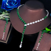 Luxury Green Cubic Zirconia Long Dangle Necklace & Earrings Set for Women ✨💎