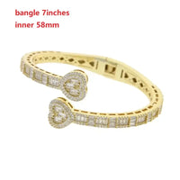 Luxury Heart Bangle Bracelet – 18K Gold Plated Iced CZ Open Cuff for Women 💎