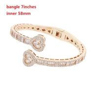 Luxury Heart Bangle Bracelet – 18K Gold Plated Iced CZ Open Cuff for Women 💎
