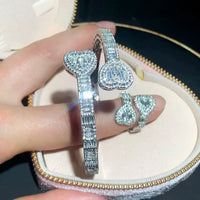 Luxury Heart Bangle Bracelet – 18K Gold Plated Iced CZ Open Cuff for Women 💎