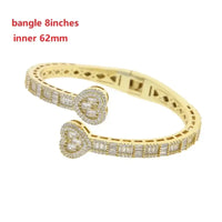 Luxury Heart Bangle Bracelet – 18K Gold Plated Iced CZ Open Cuff for Women 💎