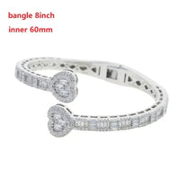 Luxury Heart Bangle Bracelet – 18K Gold Plated Iced CZ Open Cuff for Women 💎