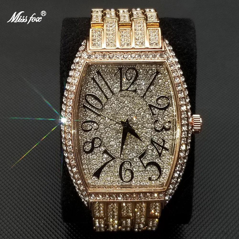 Luxury Ice Out Mens Watches Popular Tonneau Full Diamond Silver Geneva 💎