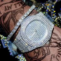 Luxury Iced Out Watches Bracelet Set Gold Silver Color Full Rhinestone 💎