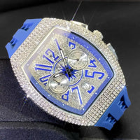 Luxury Iced Out Watches Men Casual Blue Silicone Strap Quartz Wristwatch ⌚️