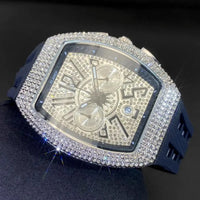 Luxury Iced Out Watches Men Casual Blue Silicone Strap Quartz Wristwatch ⌚️