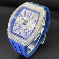 Luxury Iced Out Watches Men Casual Blue Silicone Strap Quartz Wristwatch ⌚️
