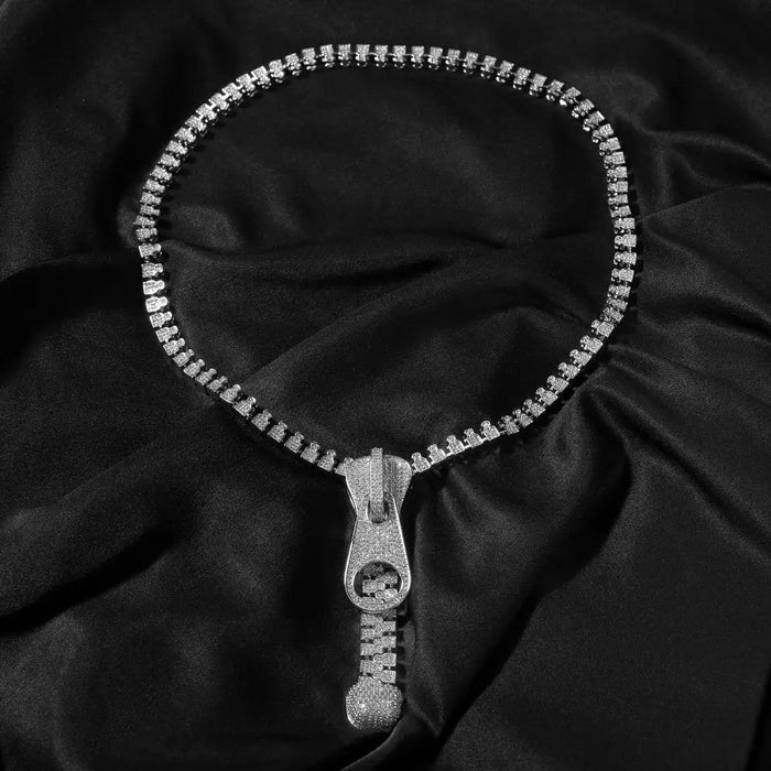 Luxury Iced Zipper Pendant Necklace – Premium Cubic Zirconia Unisex Statement Jewelry 💎