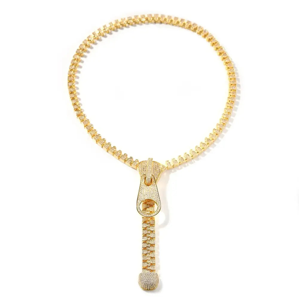 Luxury Iced Zipper Pendant Necklace – Premium Cubic Zirconia Unisex Statement Jewelry 💎