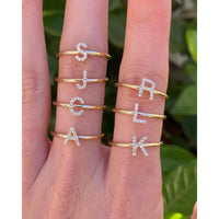 Luxury Initial Letter Ring – 18K Gold Plated CZ Alphabet Band for Women💎