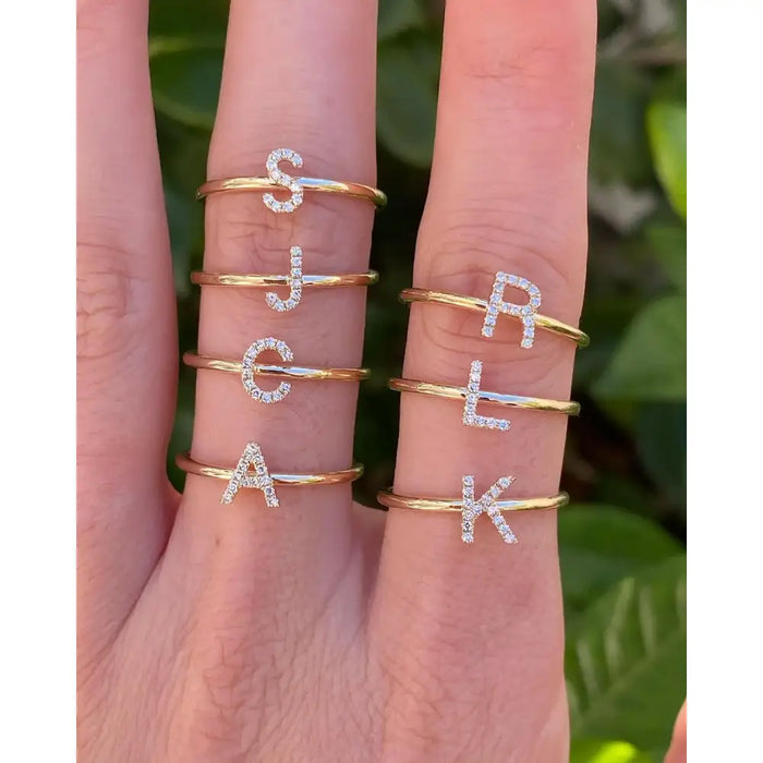 Luxury Initial Letter Ring – 18K Gold Plated CZ Alphabet Band for Women💎