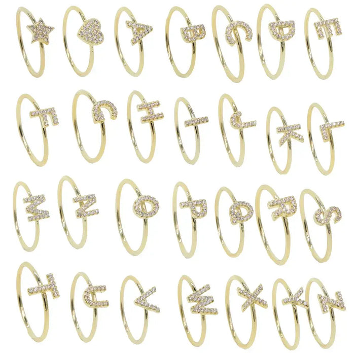 Luxury Initial Letter Ring – 18K Gold Plated CZ Alphabet Band for Women💎