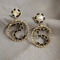Luxury Jewelry Big Letter Five V Shape Circle Pearl Earrings For Women 🖤