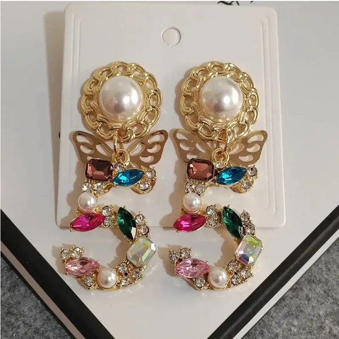 Luxury Jewelry Big Letter Five V Shape Circle Pearl Earrings For Women 🖤