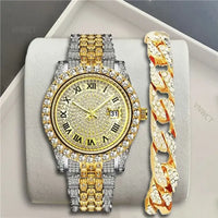 Luxury Men Watch Diamond Watch 2pcs Wrist Male Watch Rhinestone 💎