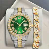 Luxury Men Watch Diamond Watch 2pcs Wrist Male Watch Rhinestone 💎