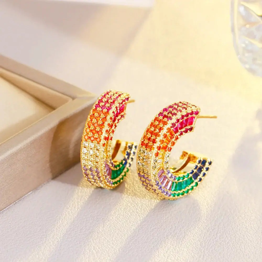 Luxury Multicolor Cubic Zirconia Hoop Earrings for Women – Sparkling Fashion Jewelry ✨🌈💎