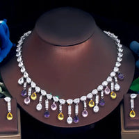 Luxury Multicolor Cubic Zirconia Water Drop Necklace & Earrings Set for Women ✨💎