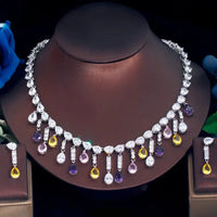 Luxury Multicolor Cubic Zirconia Water Drop Necklace & Earrings Set for Women ✨💎