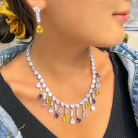 Luxury Multicolor Cubic Zirconia Water Drop Necklace & Earrings Set for Women ✨💎