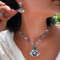 Luxury Multicolor Zirconia Fan Shape Jewelry Set for Women – Black Enamel Collection ✨🖤💎