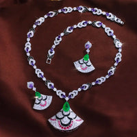 Luxury Multicolor Zirconia Fan Shape Jewelry Set for Women – Black Enamel Collection ✨🖤💎