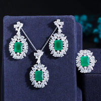 Luxury Purple & White Cubic Zirconia Jewelry Set for Women – Necklace, Earrings & Ring ✨💎
