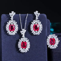 Luxury Purple & White Cubic Zirconia Jewelry Set for Women – Necklace, Earrings & Ring ✨💎