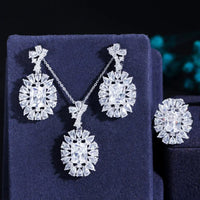 Luxury Purple & White Cubic Zirconia Jewelry Set for Women – Necklace, Earrings & Ring ✨💎