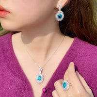 Luxury Purple & White Cubic Zirconia Jewelry Set for Women – Necklace, Earrings & Ring ✨💎
