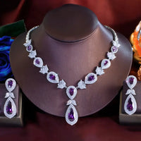 Luxury Purple & White Zirconia Water Drop Jewelry Set for Women – Bridal Necklace & Earrings ✨💜💎