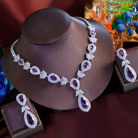 Luxury Purple & White Zirconia Water Drop Jewelry Set for Women – Bridal Necklace & Earrings ✨💜💎
