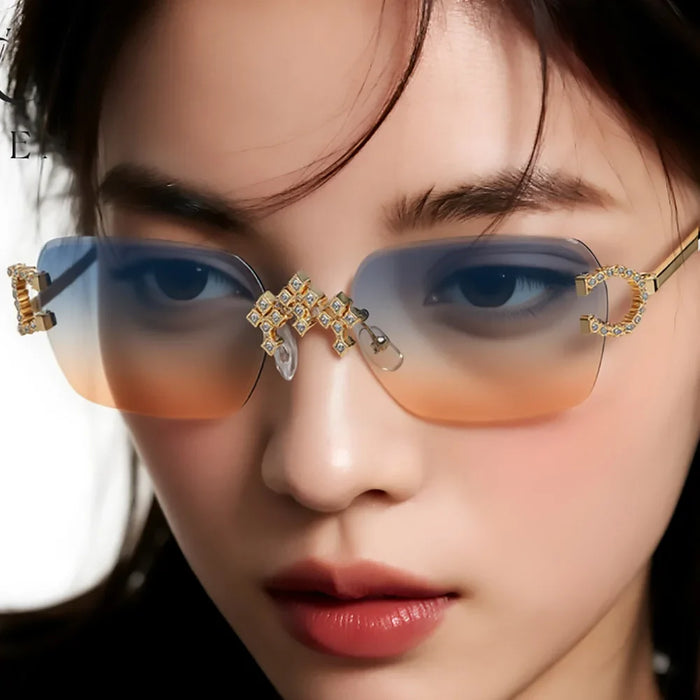 Luxury Rimless Square Sunglasses for Women Vintage Gradient UV400 Sun Shades ✨