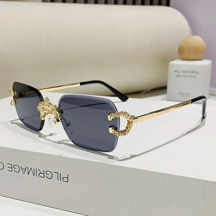 Luxury Rimless Square Sunglasses for Women Vintage Gradient UV400 Sun Shades ✨