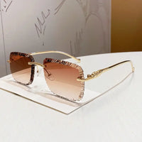 Luxury Rimless Square Sunglasses Vintage Metal Diamond Cutting 🕶️