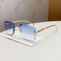 Luxury Rimless Square Sunglasses Vintage Metal Diamond Cutting 🕶️