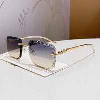 Luxury Rimless Square Sunglasses Vintage Metal Diamond Cutting 🕶️