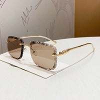 Luxury Rimless Square Sunglasses Vintage Metal Diamond Cutting 🕶️